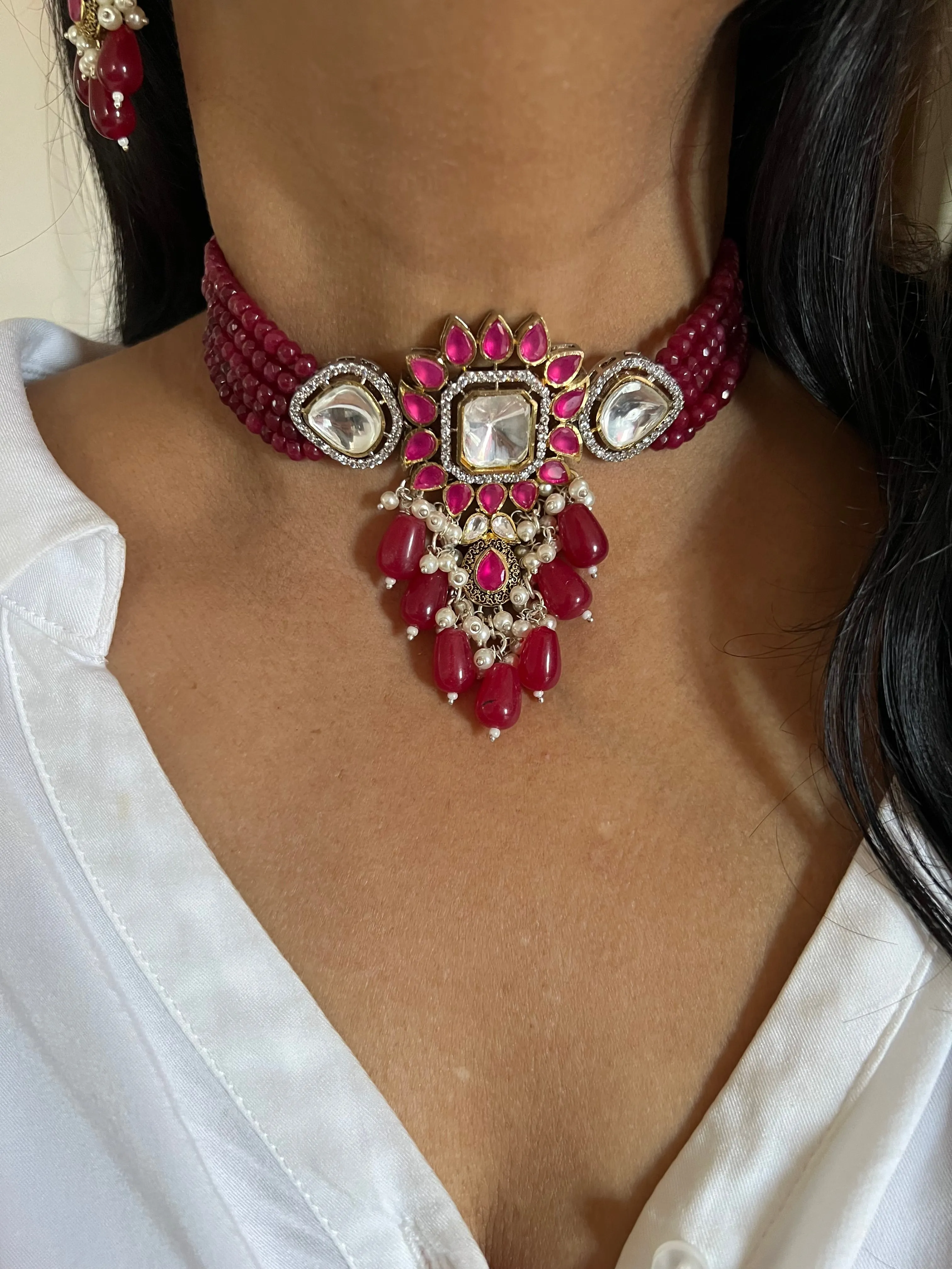 Exquisite Victorian Kundan Choker Necklace with Earrings - Timeless Elegance and Royal Charm