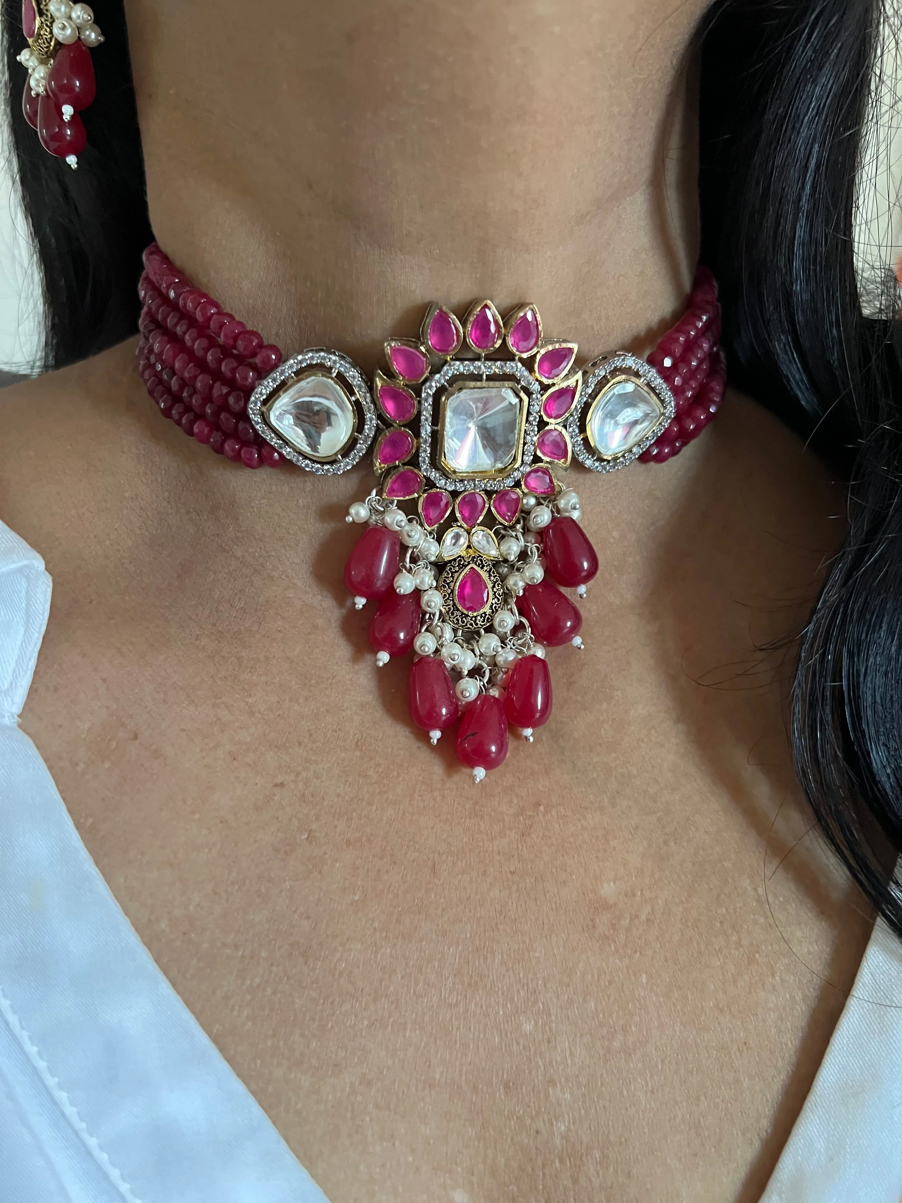 Exquisite Victorian Kundan Choker Necklace with Earrings - Timeless Elegance and Royal Charm