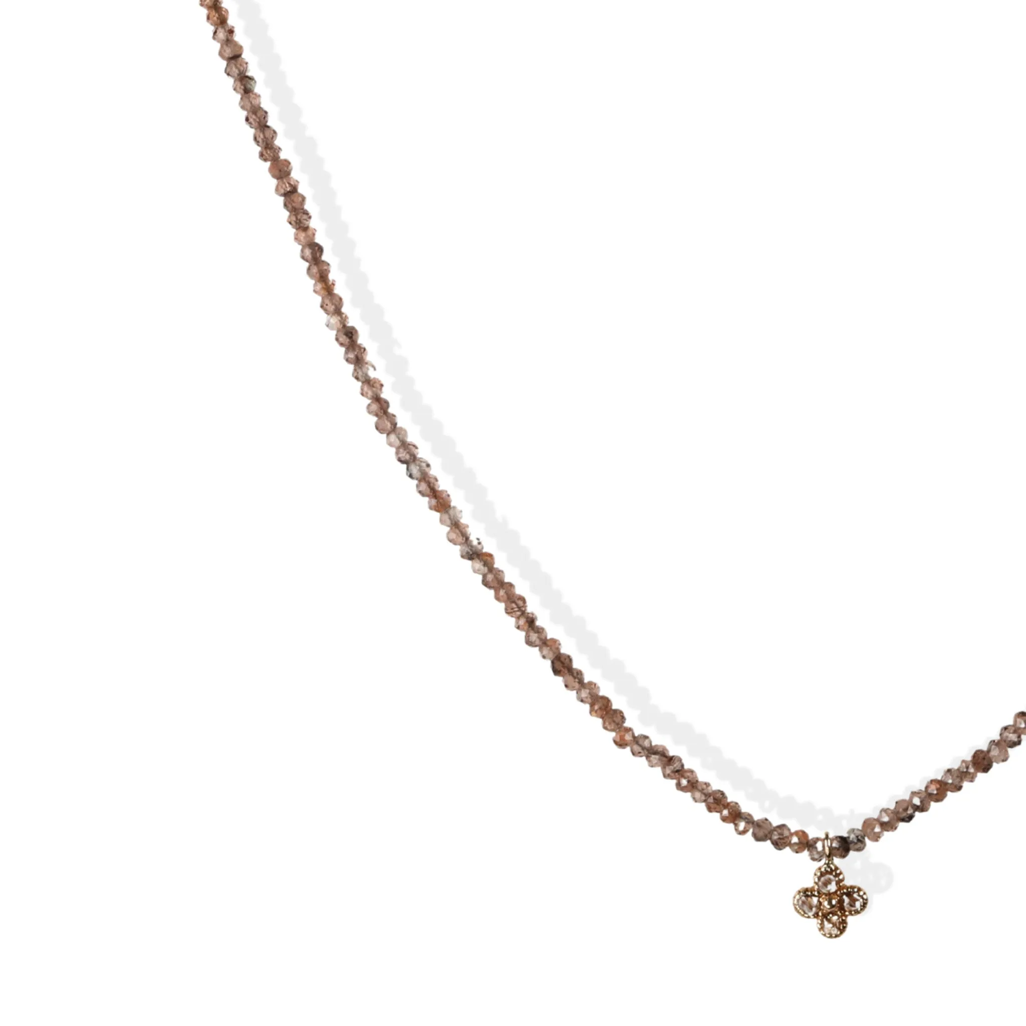 Faceted Andalusite Beaded Necklace with 18K Gold Cognac Diamond