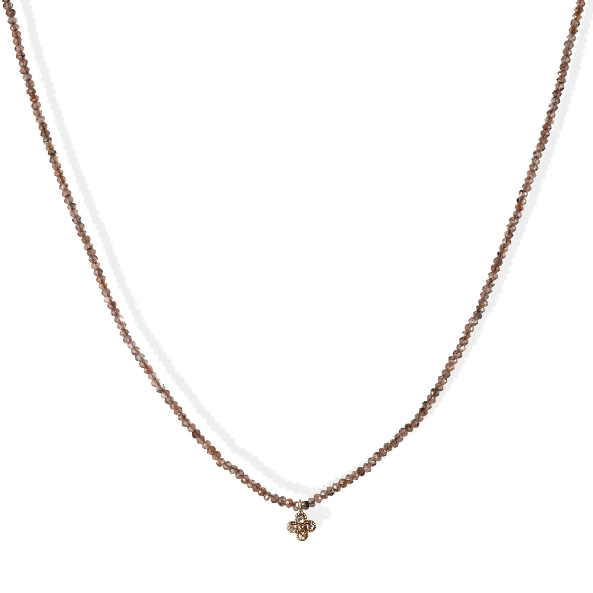 Faceted Andalusite Beaded Necklace with 18K Gold Cognac Diamond