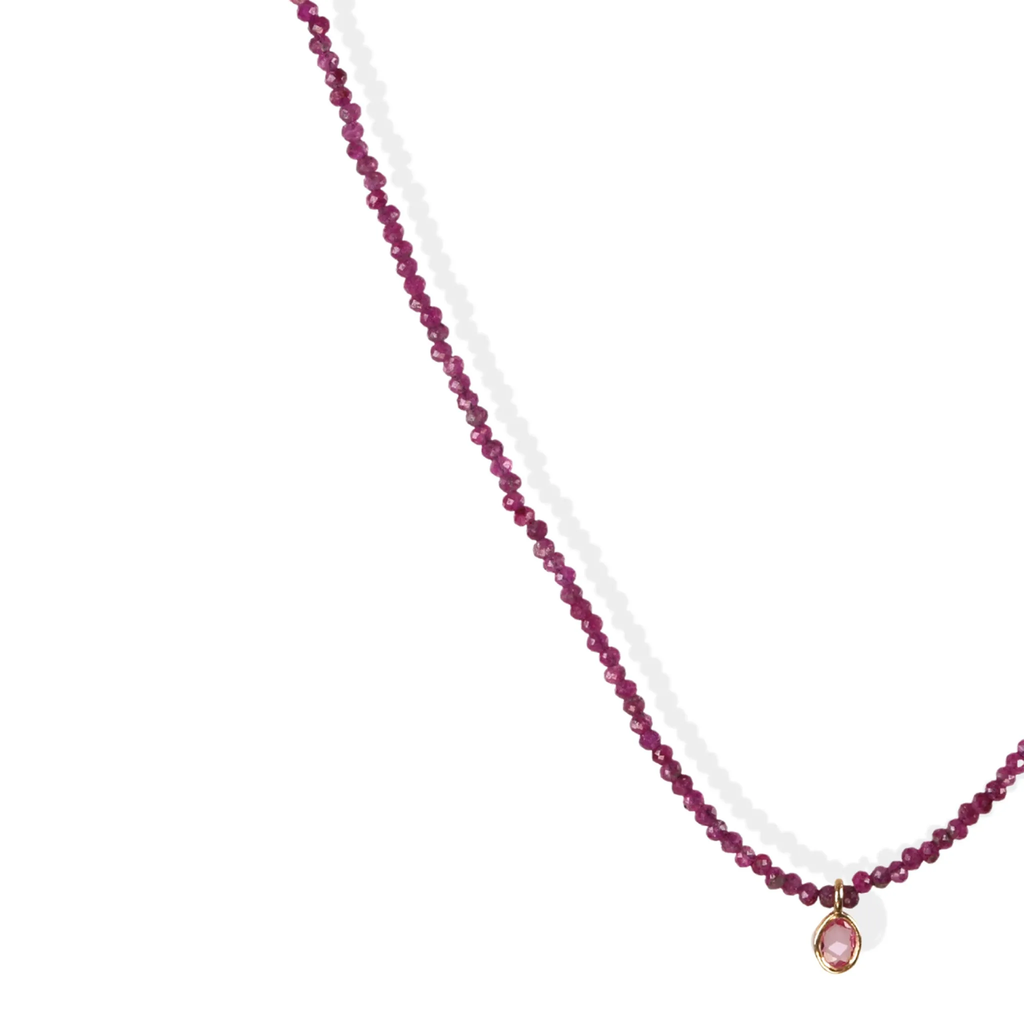Faceted Ruby Beaded Necklace with 18K Gold Sapphire Charm