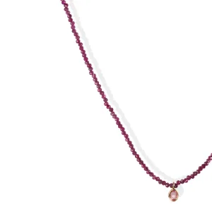 Faceted Ruby Beaded Necklace with 18K Gold Sapphire Charm