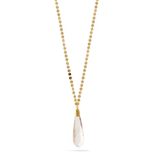 FACETED TEARDROP CRYSTAL PENDANT CIRCLE GOLD CHAIN NECKLACE #SWKK-11258