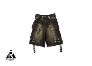 Fade Effect Denim Cargo Shorts "Faded Black"