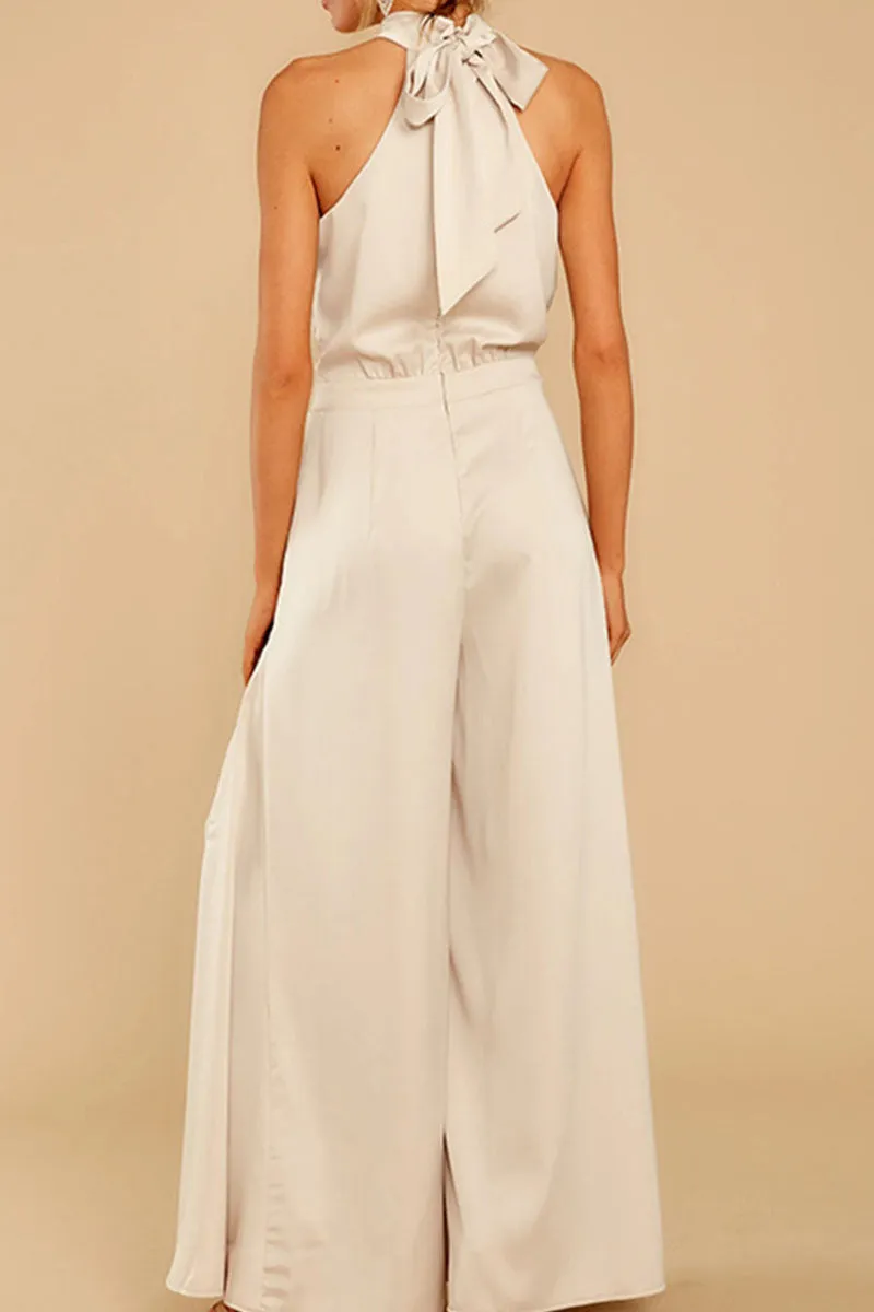 Fashion Casual Solid Patchwork Halter Loose Jumpsuits(5 Colors)