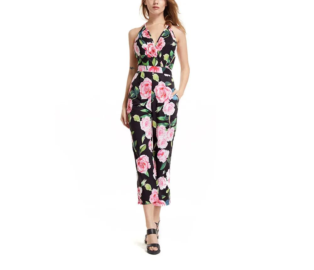 Fashion Halter Waist Cross Casual Jumpsuit