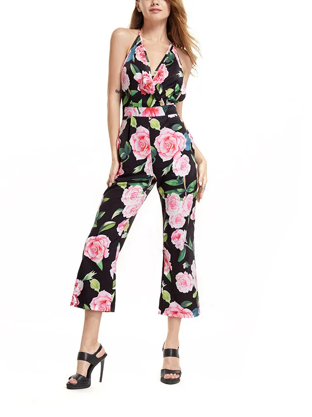 Fashion Halter Waist Cross Casual Jumpsuit