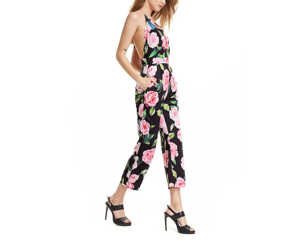 Fashion Halter Waist Cross Casual Jumpsuit