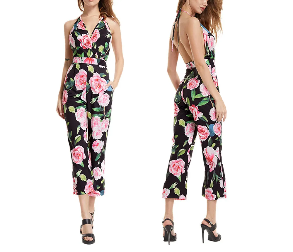 Fashion Halter Waist Cross Casual Jumpsuit