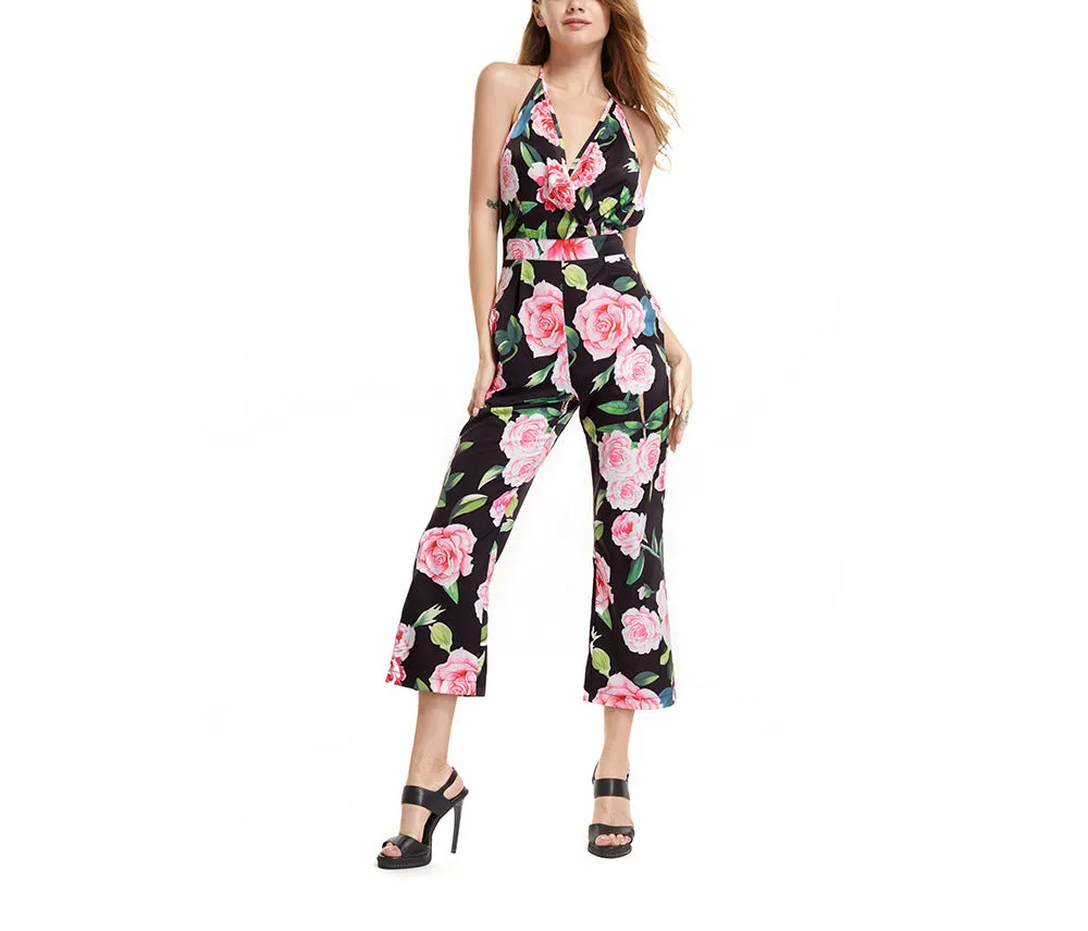 Fashion Halter Waist Cross Casual Jumpsuit