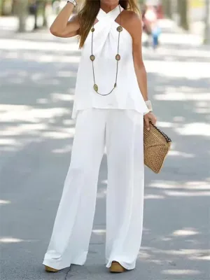 Female Popular Casual Halter Neck Sleeveless Solid Color Outfit