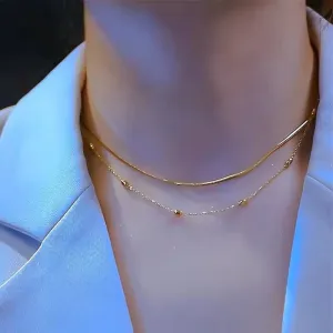 Feminine Energy Minimalist Gold Color Double Layer Choker Necklace