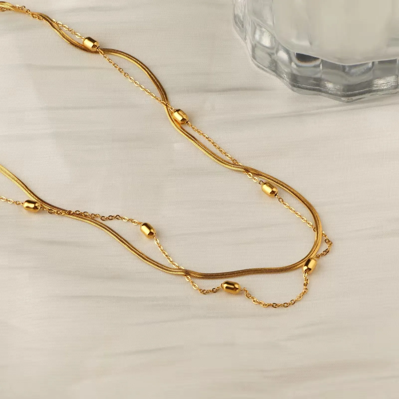 Feminine Energy Minimalist Gold Color Double Layer Choker Necklace