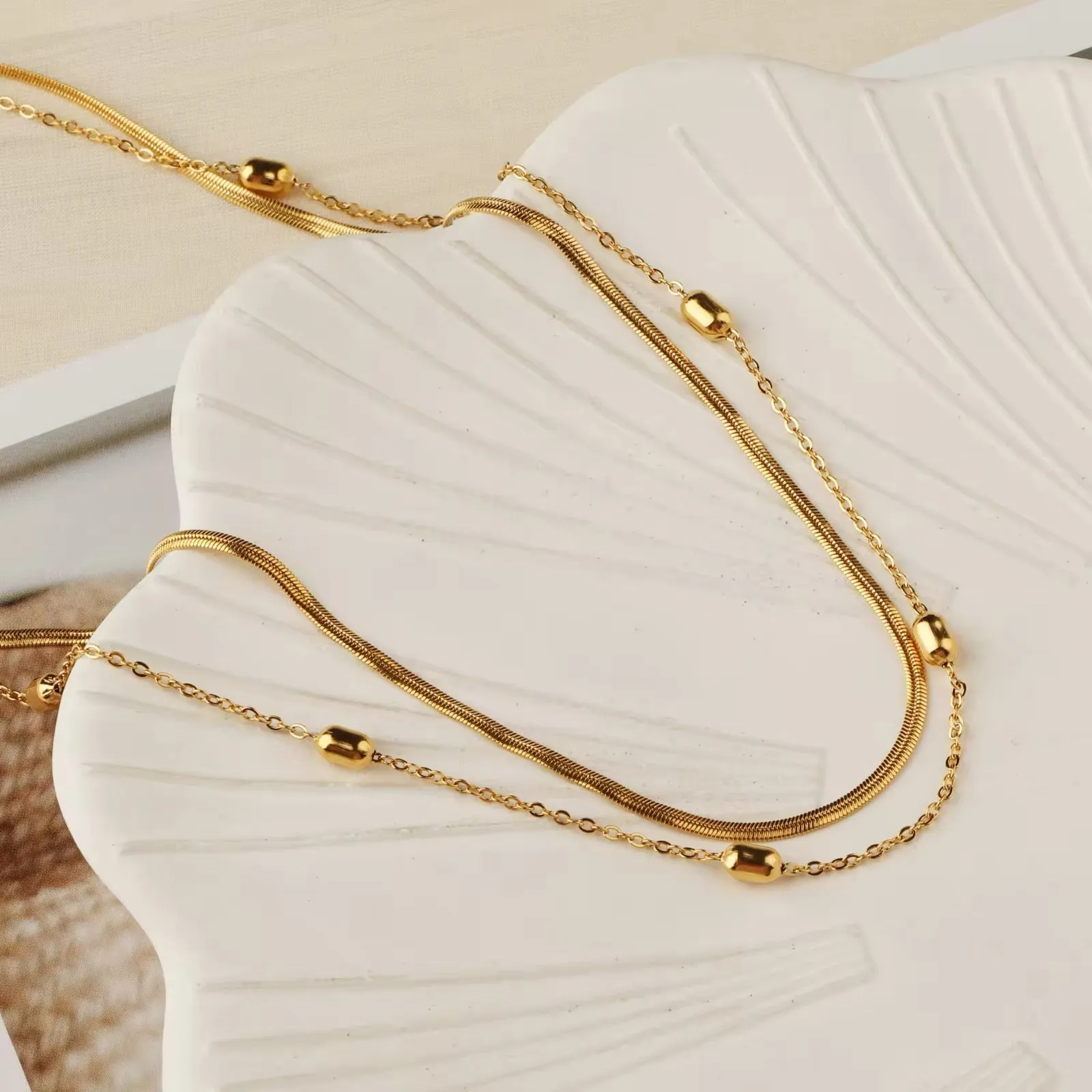 Feminine Energy Minimalist Gold Color Double Layer Choker Necklace