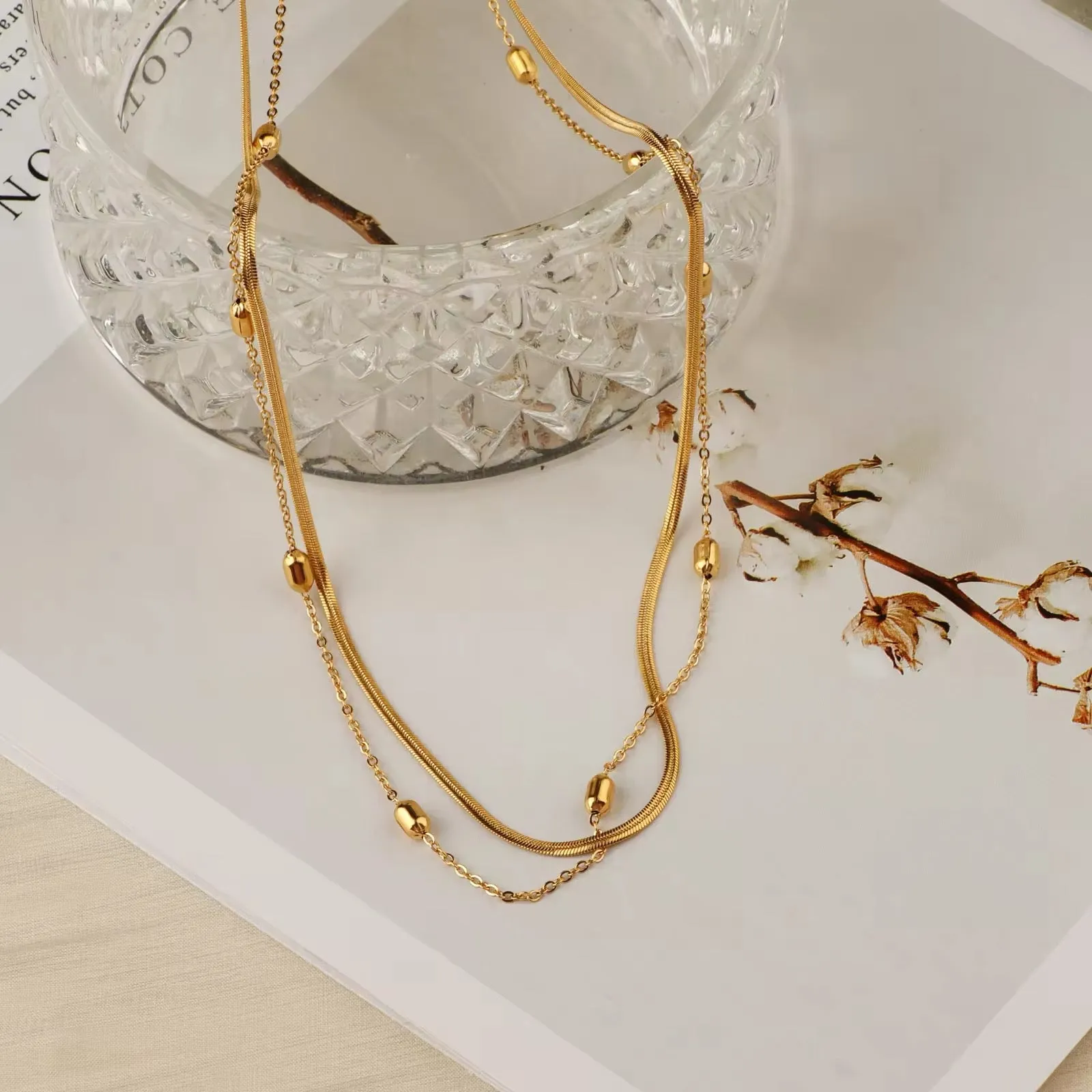 Feminine Energy Minimalist Gold Color Double Layer Choker Necklace