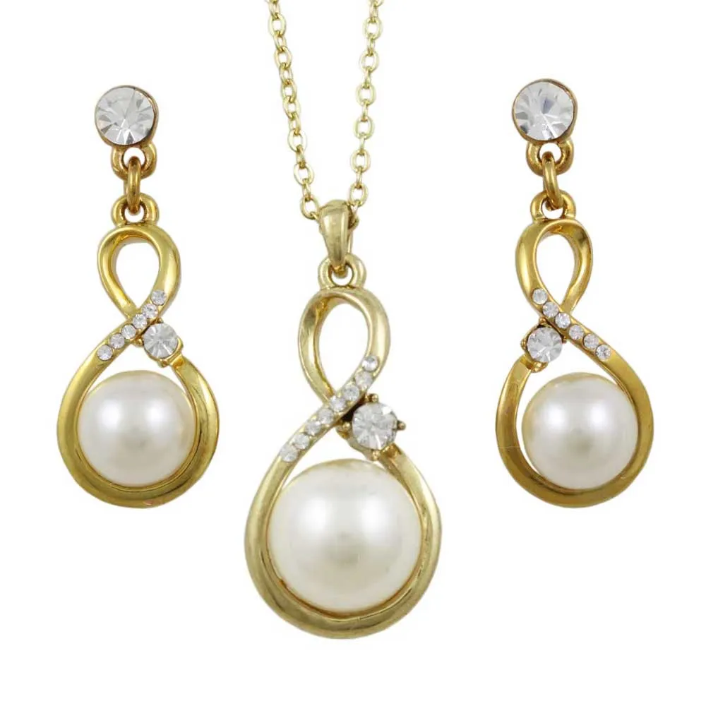 Figure 8 Pearl Necklace with Pierced Earring Gift Set - PT406BS