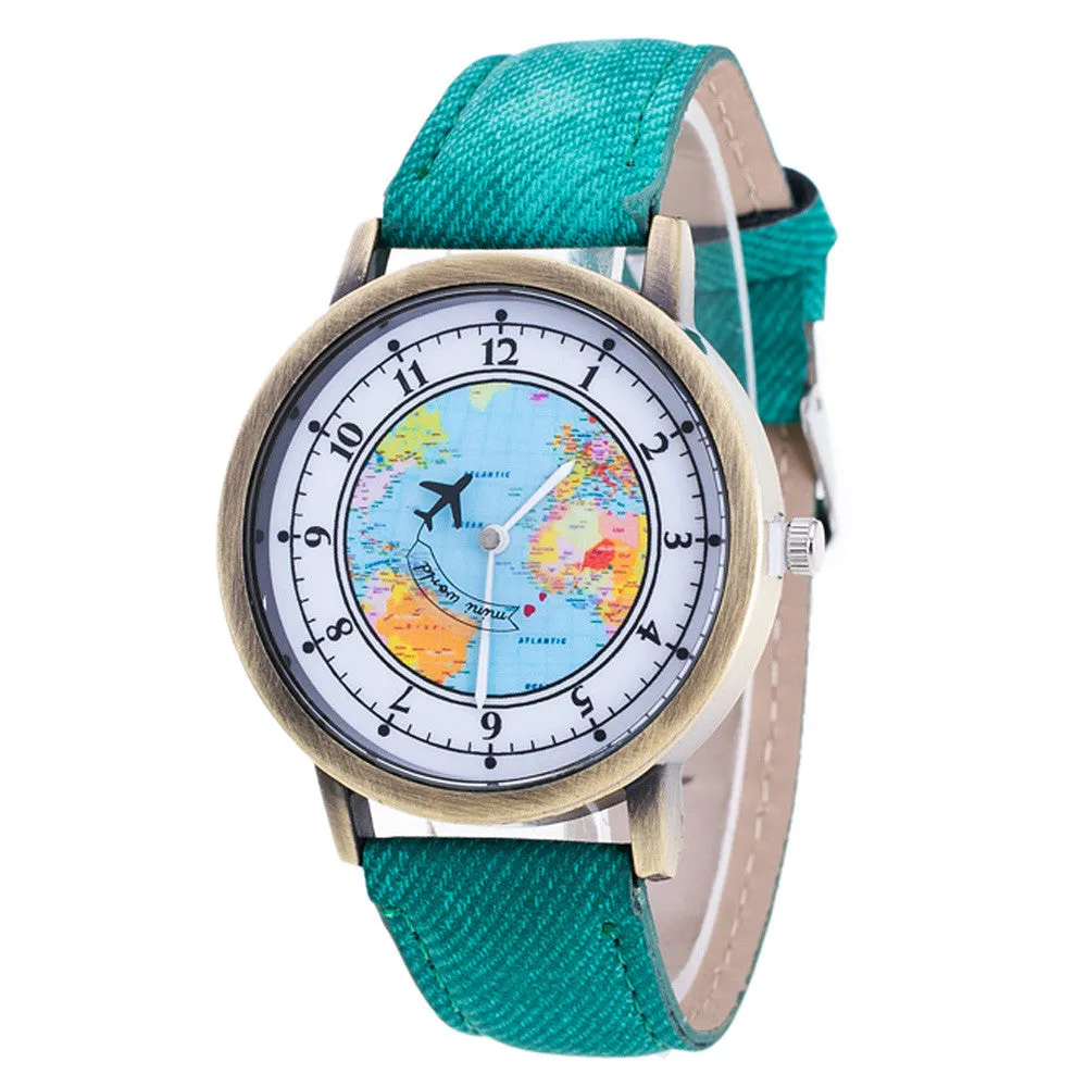 Flashy Trends Women's Fashion World Map Analog Quartz Wrist Watch in 7 Colors