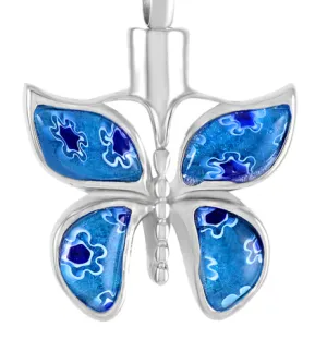 Floral Crystal Butterfly Cremation Urn Necklace