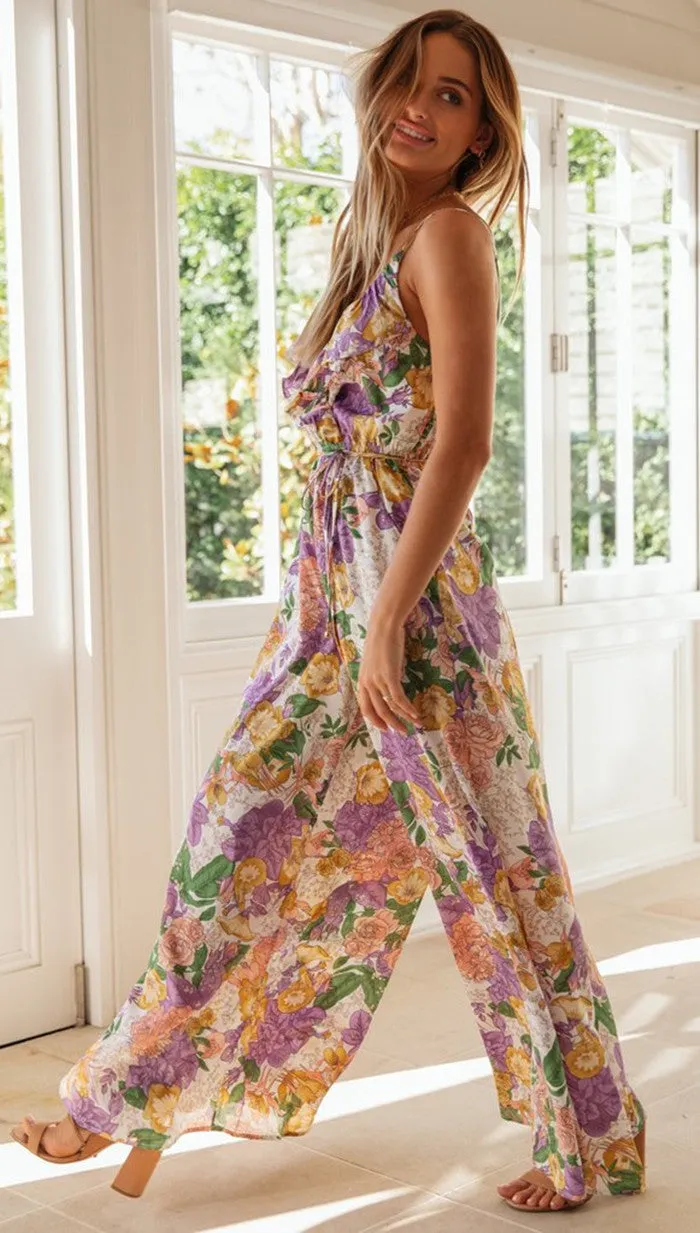 Floral Ladies V-collar Jumpsuits