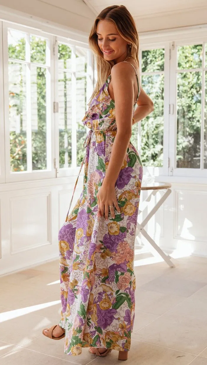 Floral Ladies V-collar Jumpsuits