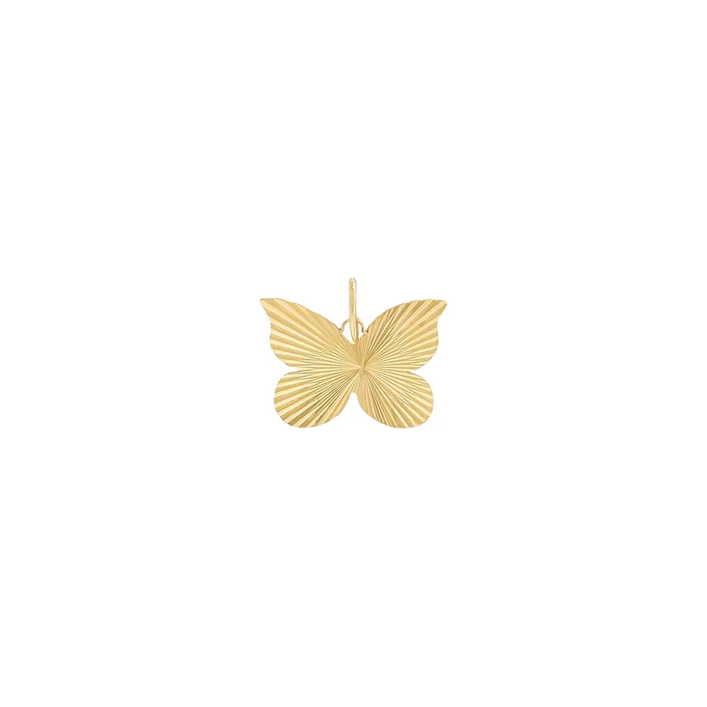 Fluted Butterfly Necklace Charm 14K