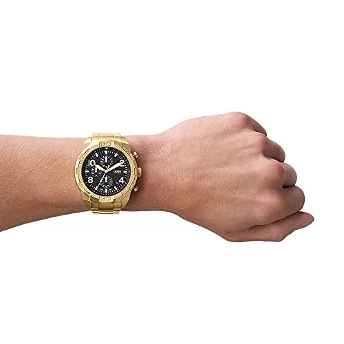 Fossil Men's Bronson Quartz Stainless Steel and Stainless Steel Chronograph Watch, Color: Gold, Gold (Model: FS5877)