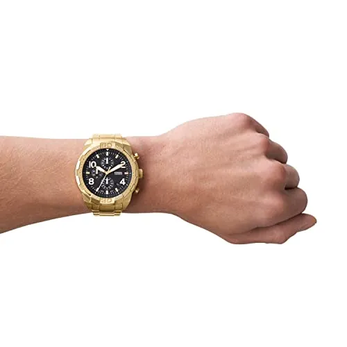 Fossil Men's Bronson Quartz Stainless Steel and Stainless Steel Chronograph Watch, Color: Gold, Gold (Model: FS5877)