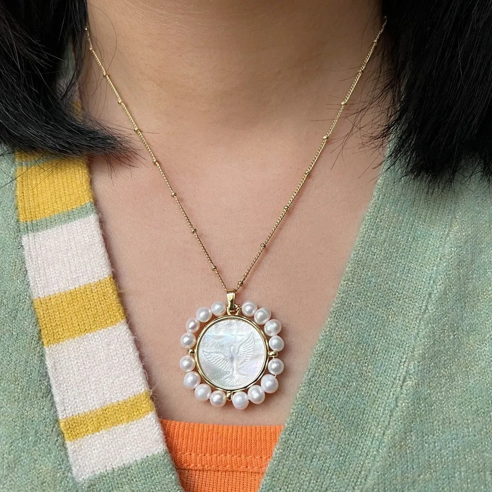 Freshwater Heart and Natural  Pearl Necklace