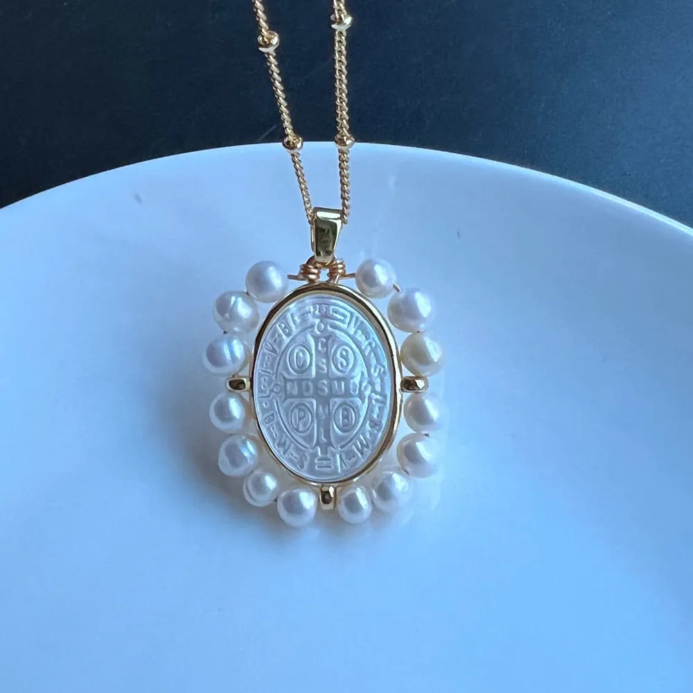Freshwater Heart and Natural  Pearl Necklace