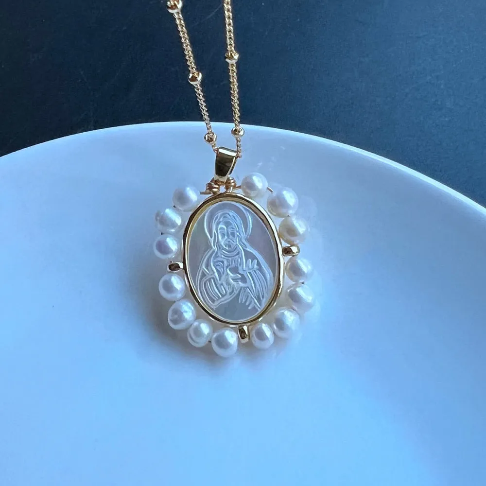 Freshwater Heart and Natural  Pearl Necklace