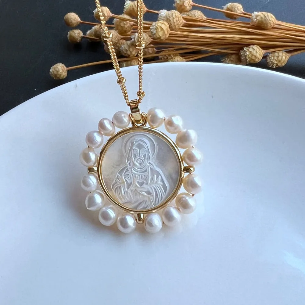 Freshwater Heart and Natural  Pearl Necklace