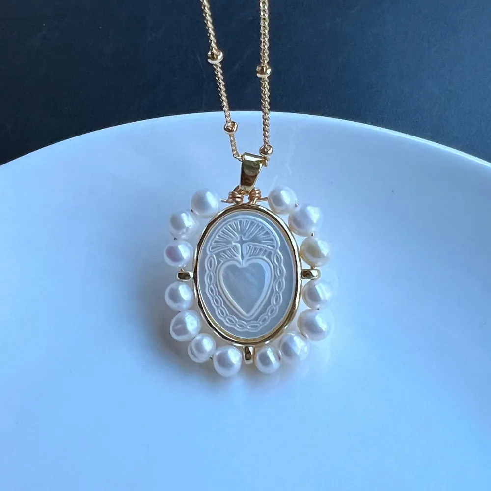 Freshwater Heart and Natural  Pearl Necklace