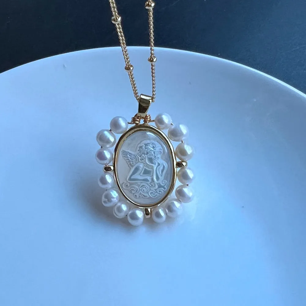 Freshwater Heart and Natural  Pearl Necklace