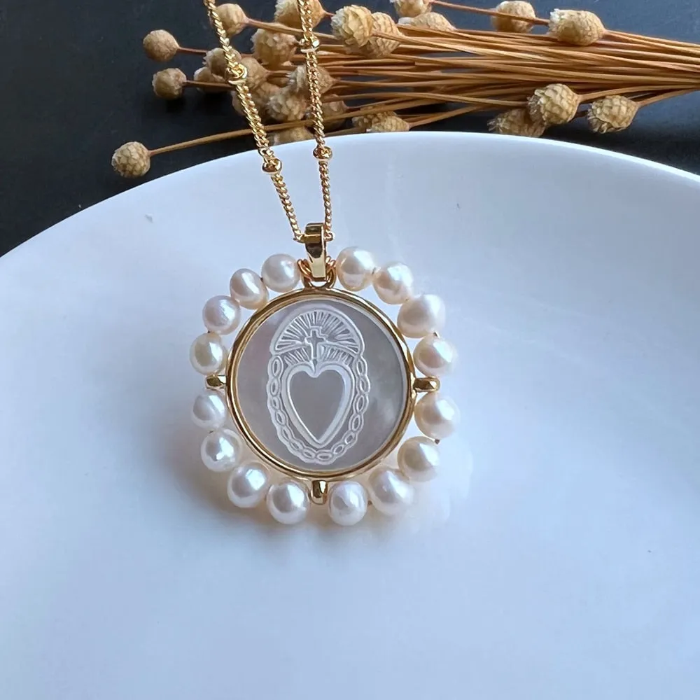 Freshwater Heart and Natural  Pearl Necklace