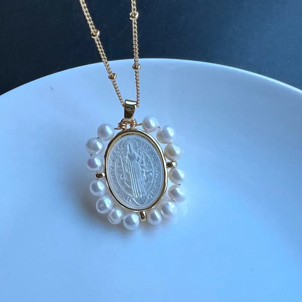 Freshwater Heart and Natural  Pearl Necklace