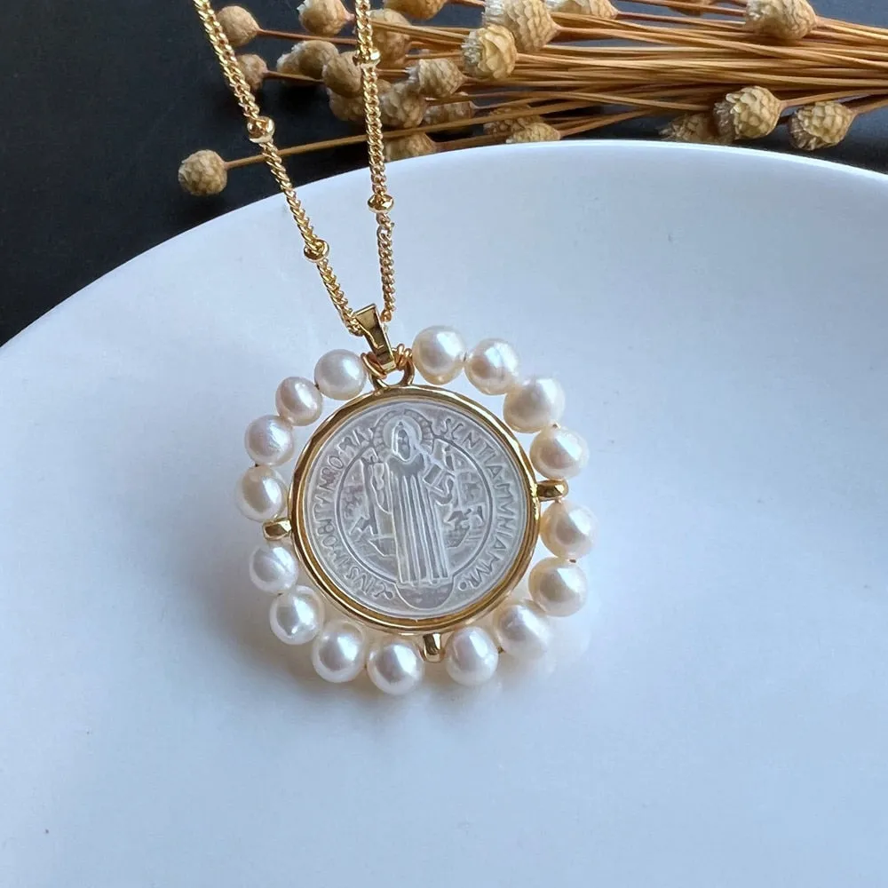 Freshwater Heart and Natural  Pearl Necklace
