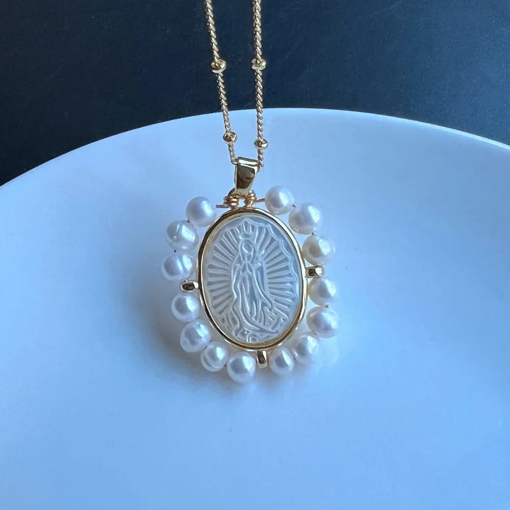 Freshwater Heart and Natural  Pearl Necklace