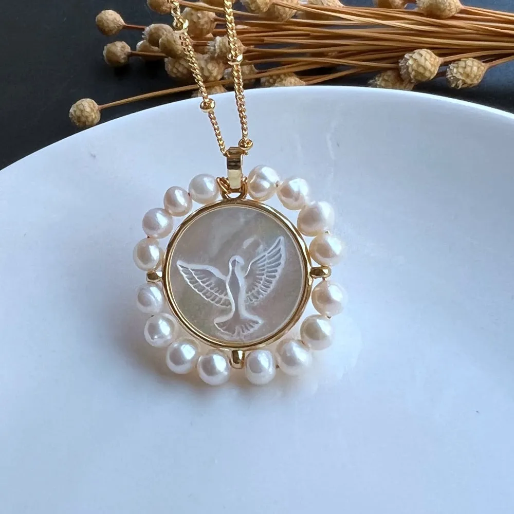 Freshwater Heart and Natural  Pearl Necklace