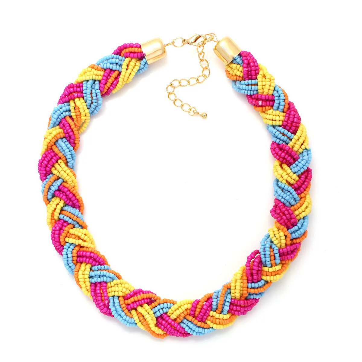 FUSCHIA BLUE YELLOW BEAD NECKLACES #FW1401448 (KE5)