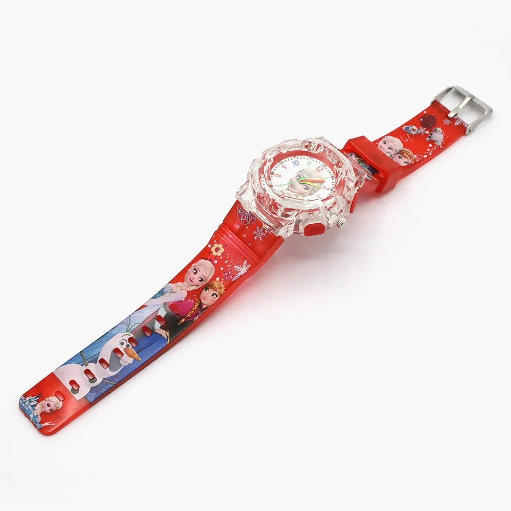 Girls Analog Watch Disco Light - Red