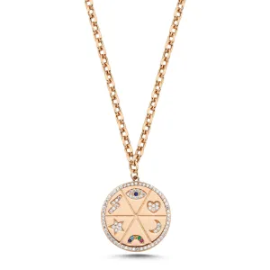 GOLD & PAVE HAPPY MEDALLION NECKLACE