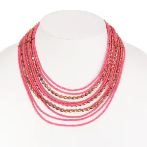 GOLD AND PINK BEADS LAYERED CHOLER NECKLACE #KBI-NL-K1820 (AB4)