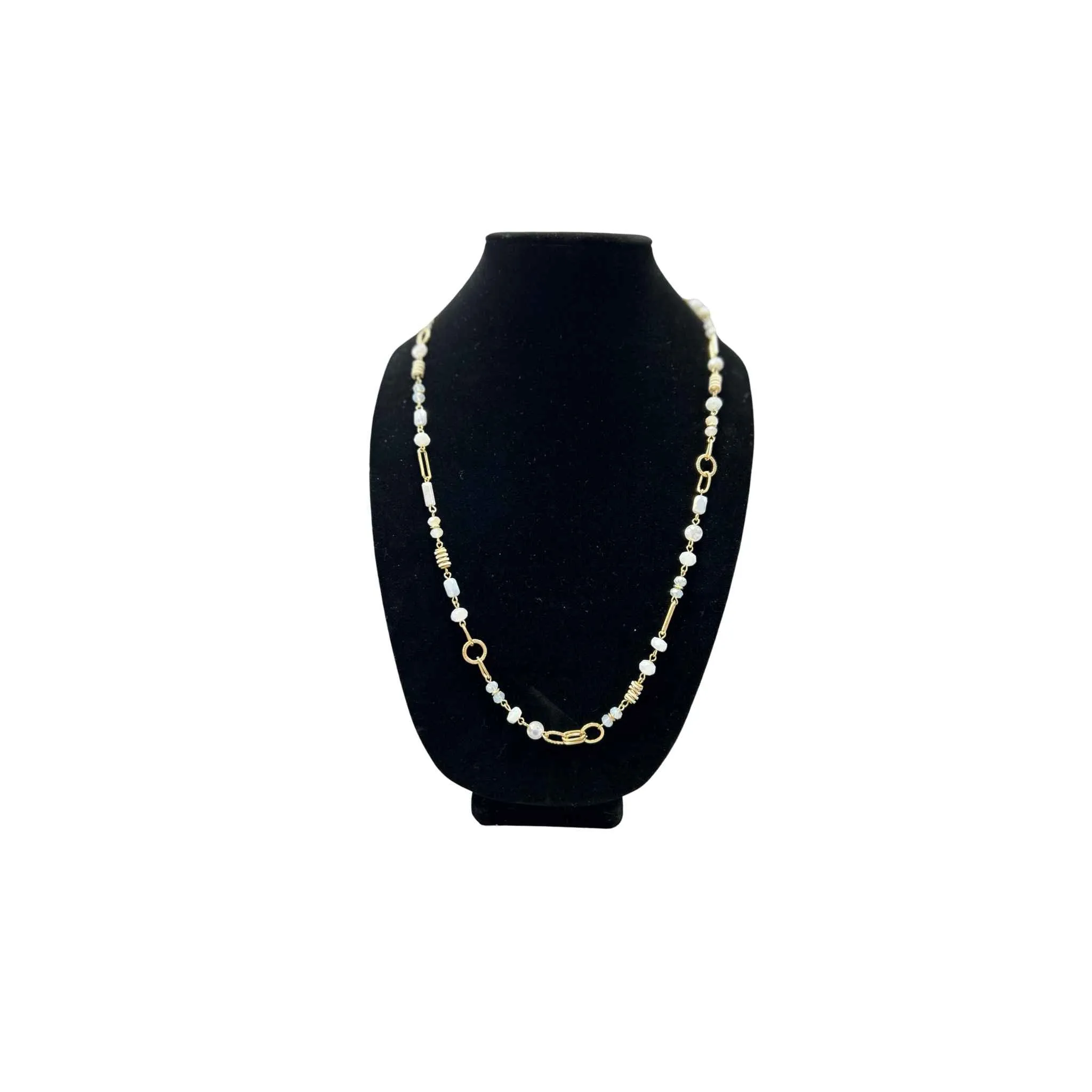Gold And White Beaded Necklace