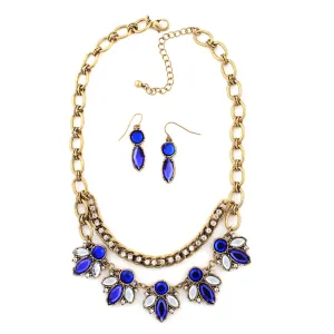 GOLD AQUA BLUE CRYSTAL  NECKLACES #HNN 34828-1GLD/AQUA (FH16)