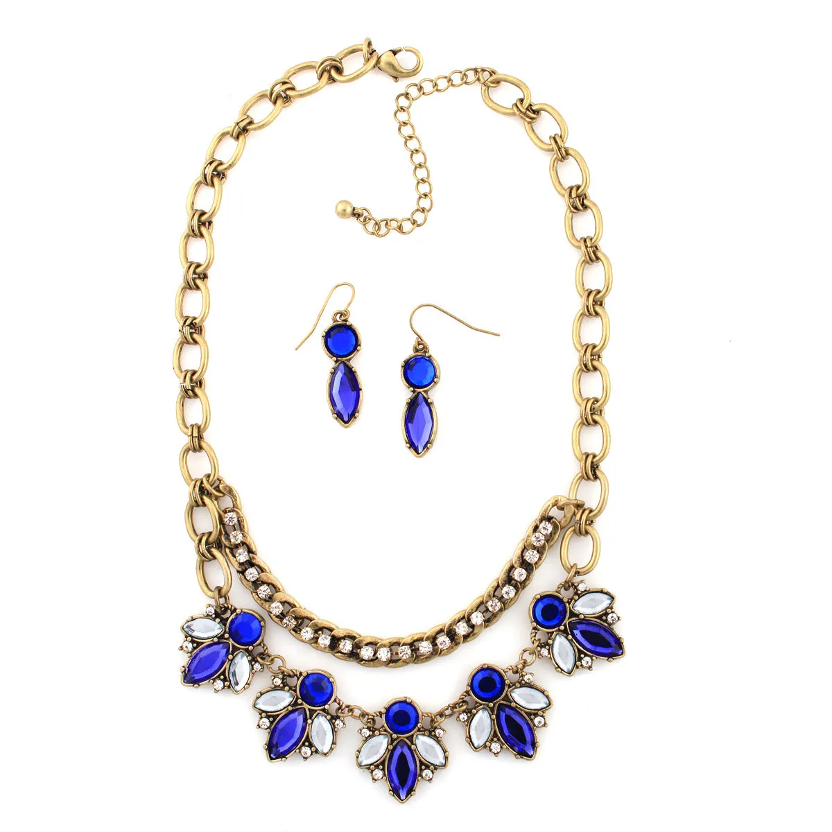 GOLD AQUA BLUE CRYSTAL  NECKLACES #HNN 34828-1GLD/AQUA (FH16)