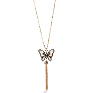 GOLD BUTTERFLY CRYSTAL TASSEL  NECKLACE #HNN89309GXCR (LD22)