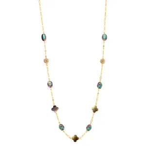 GOLD CRYSTAL FIRE BALL AND ABALONE NECKLACES #HNN88281-1GDMT (HD18)