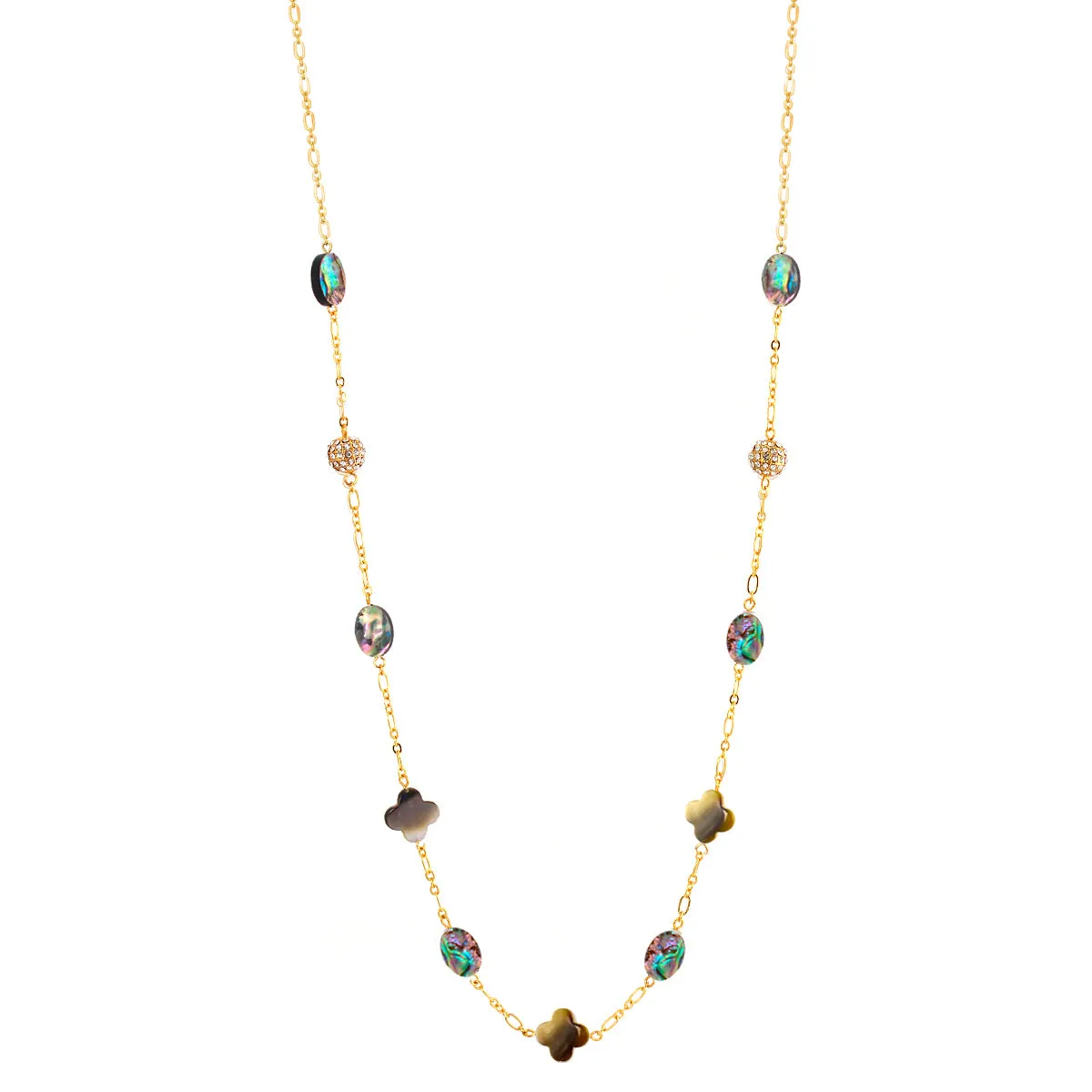 GOLD CRYSTAL FIRE BALL AND ABALONE NECKLACES #HNN88281-1GDMT (HD18)