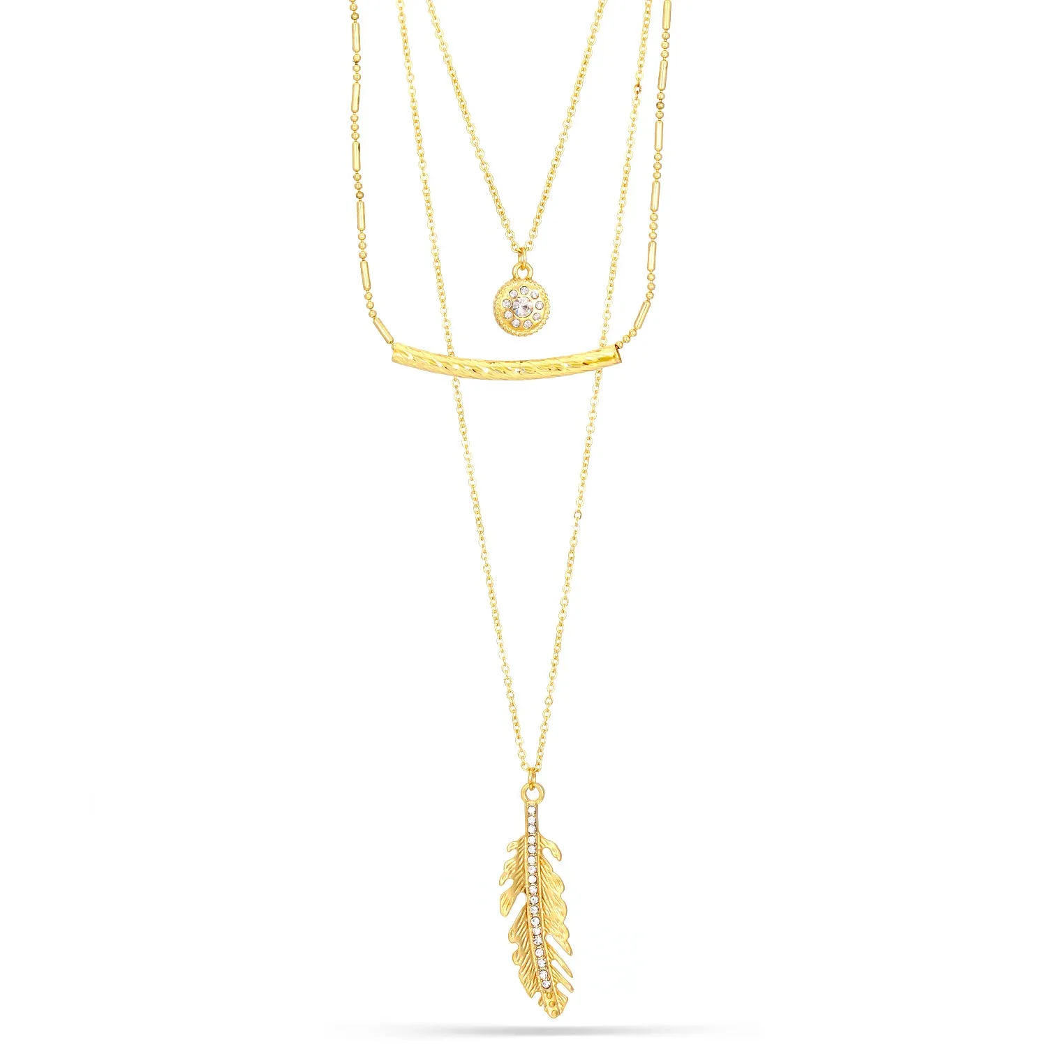 GOLD CRYSTAL SET OF 3  NECKLACES #SQ4083G (KF2)