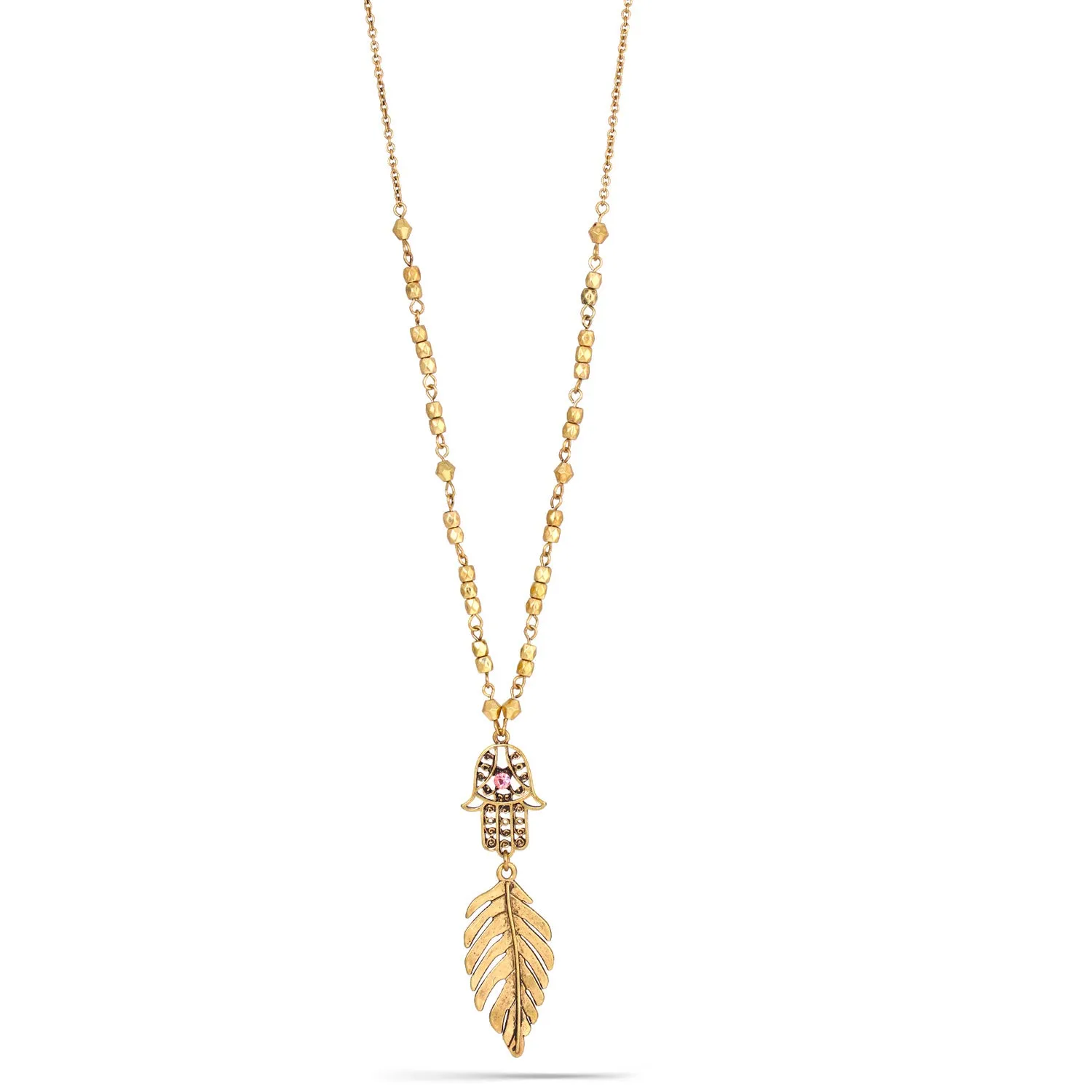 GOLD HAND OF GOD WITH FEATHER CHAMS  NECKLACES #HNN88634GOX (IB22)